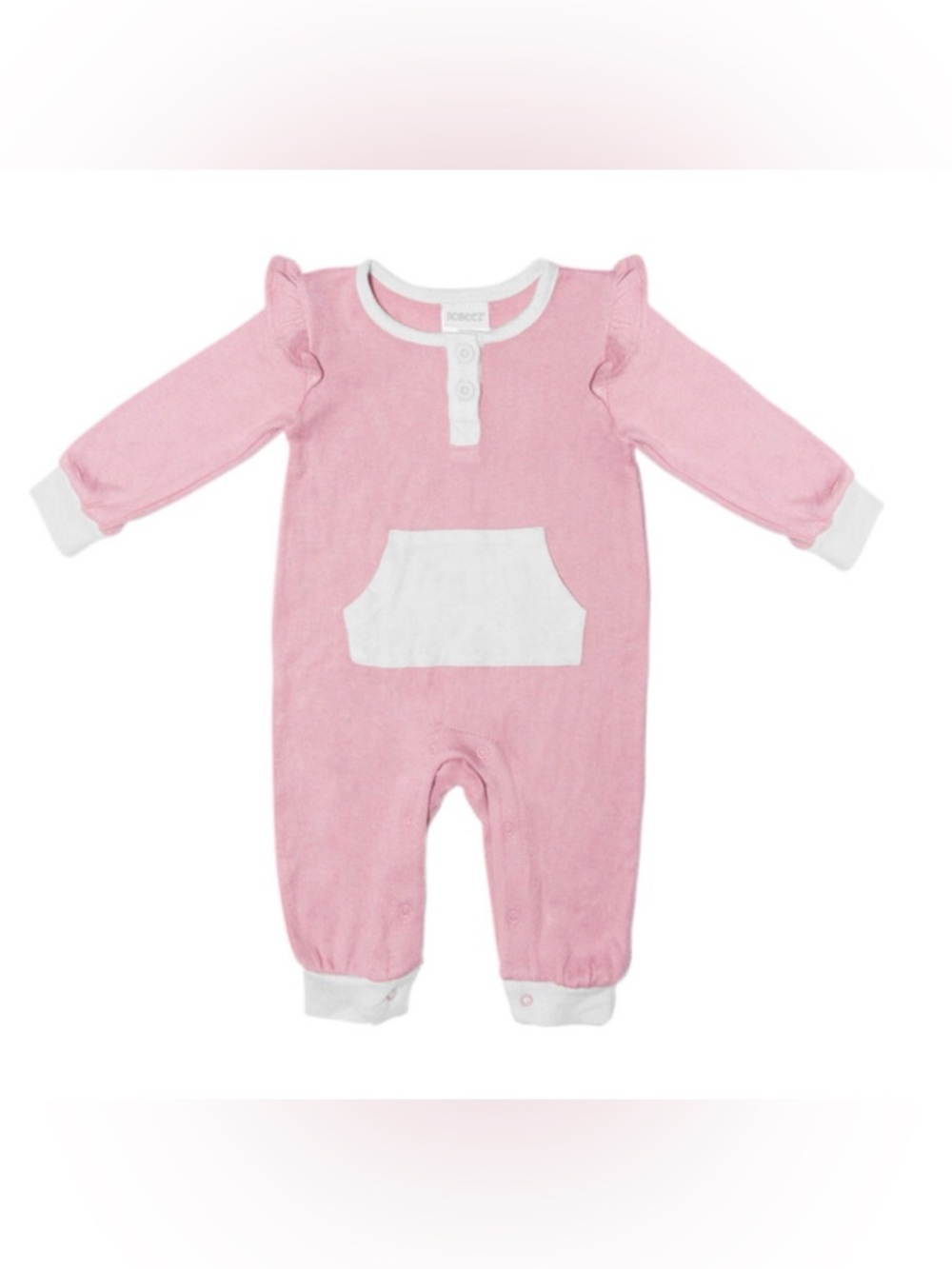 Robeez Lux Lounge Romper Pink Ruffle Size 12M Super Soft Cozy NWT